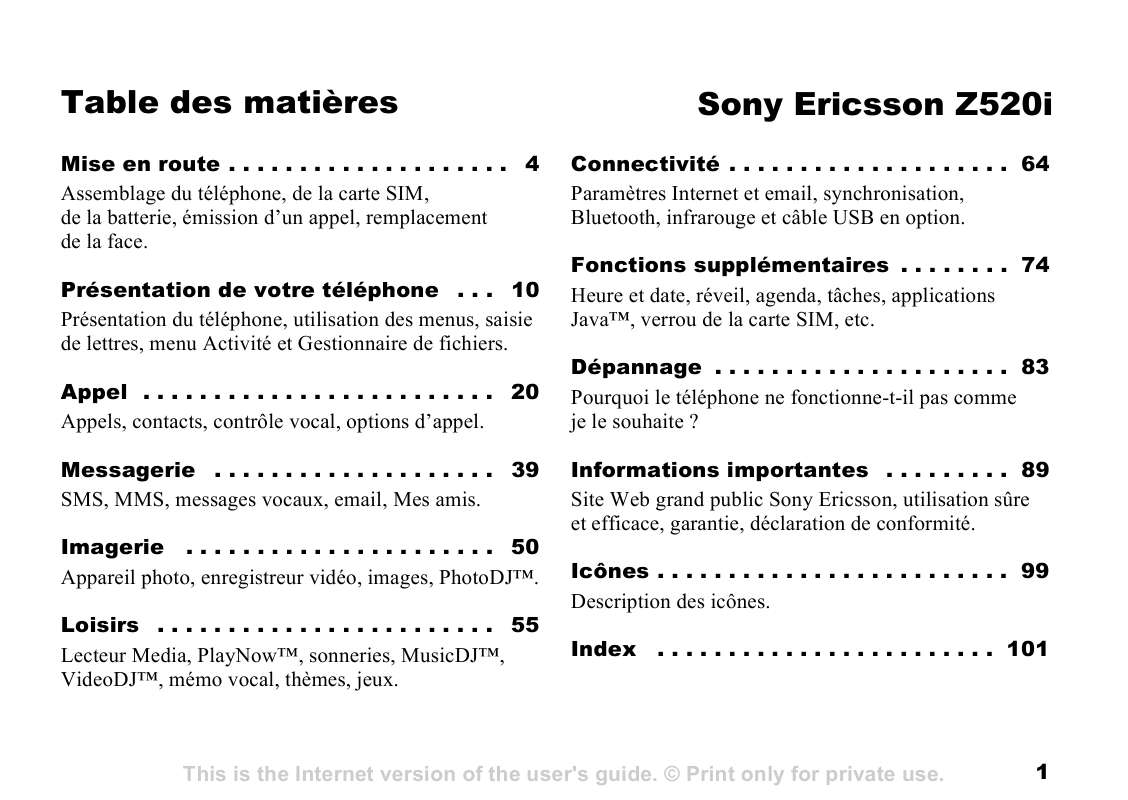 Guide utilisation SONY ERICSSON Z520I  de la marque SONY ERICSSON