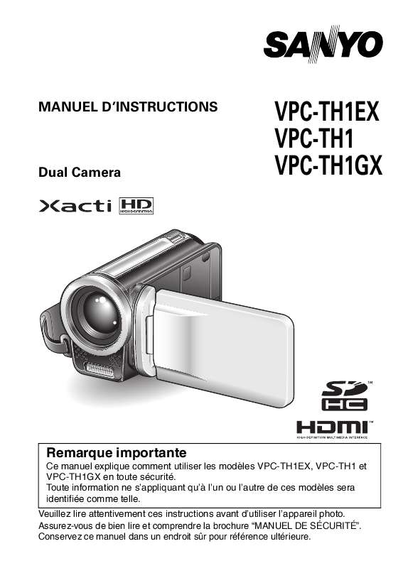 Guide utilisation SANYO XACTI TH1 & VPC-TH1  de la marque SANYO