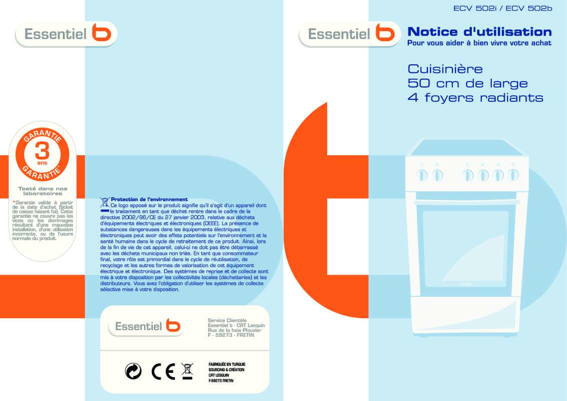 Guide utilisation ESSENTIELB ECV 502I  de la marque ESSENTIELB