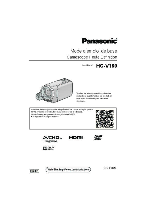 Guide utilisation PANASONIC HC-V180 & HC-V180EF  de la marque PANASONIC