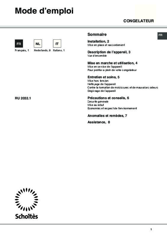 Guide utilisation  SCHOLTES RU 2032.1  de la marque SCHOLTES