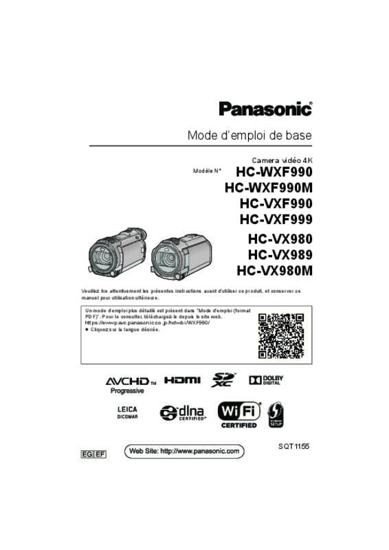 Guide utilisation PANASONIC HC-VXF990EF-K  de la marque PANASONIC