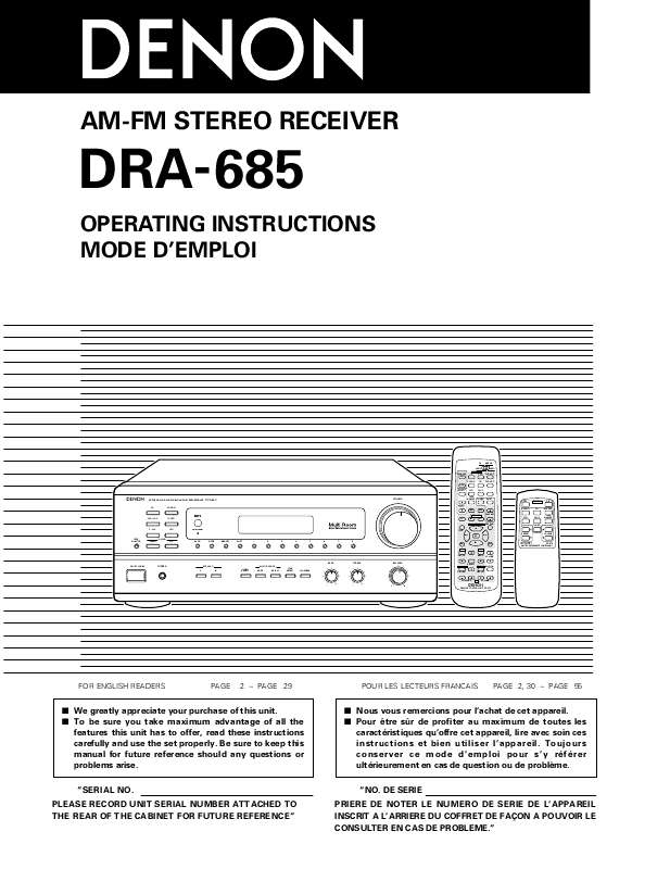 Guide utilisation  DENON DRA-685  de la marque DENON