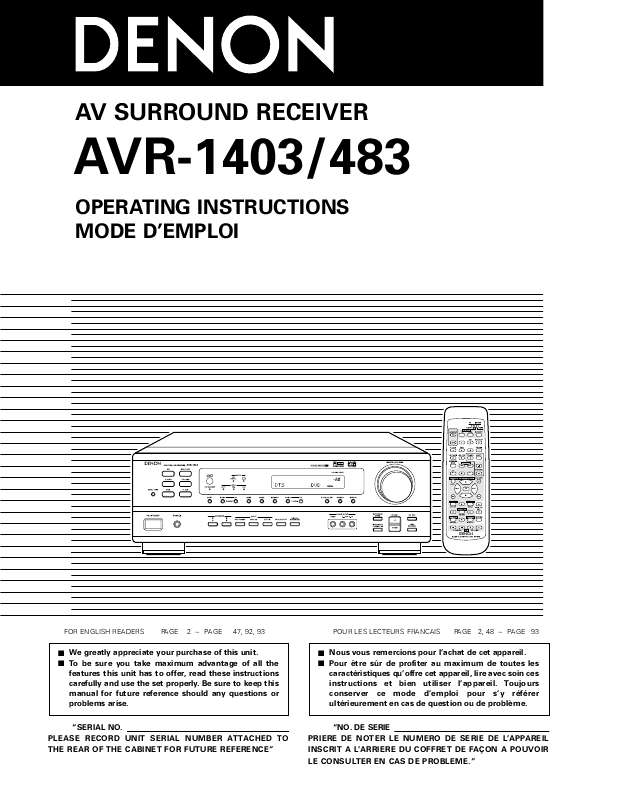 Guide utilisation DENON AVR-1403  de la marque DENON