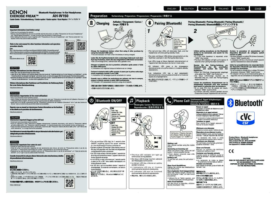 Guide utilisation DENON AH-W150  de la marque DENON