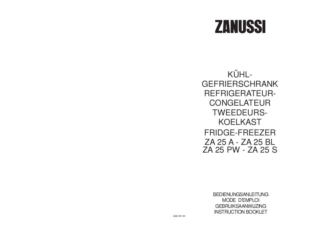 Guide utilisation  ZANUSSI ZA25A,BL,S,W  de la marque ZANUSSI
