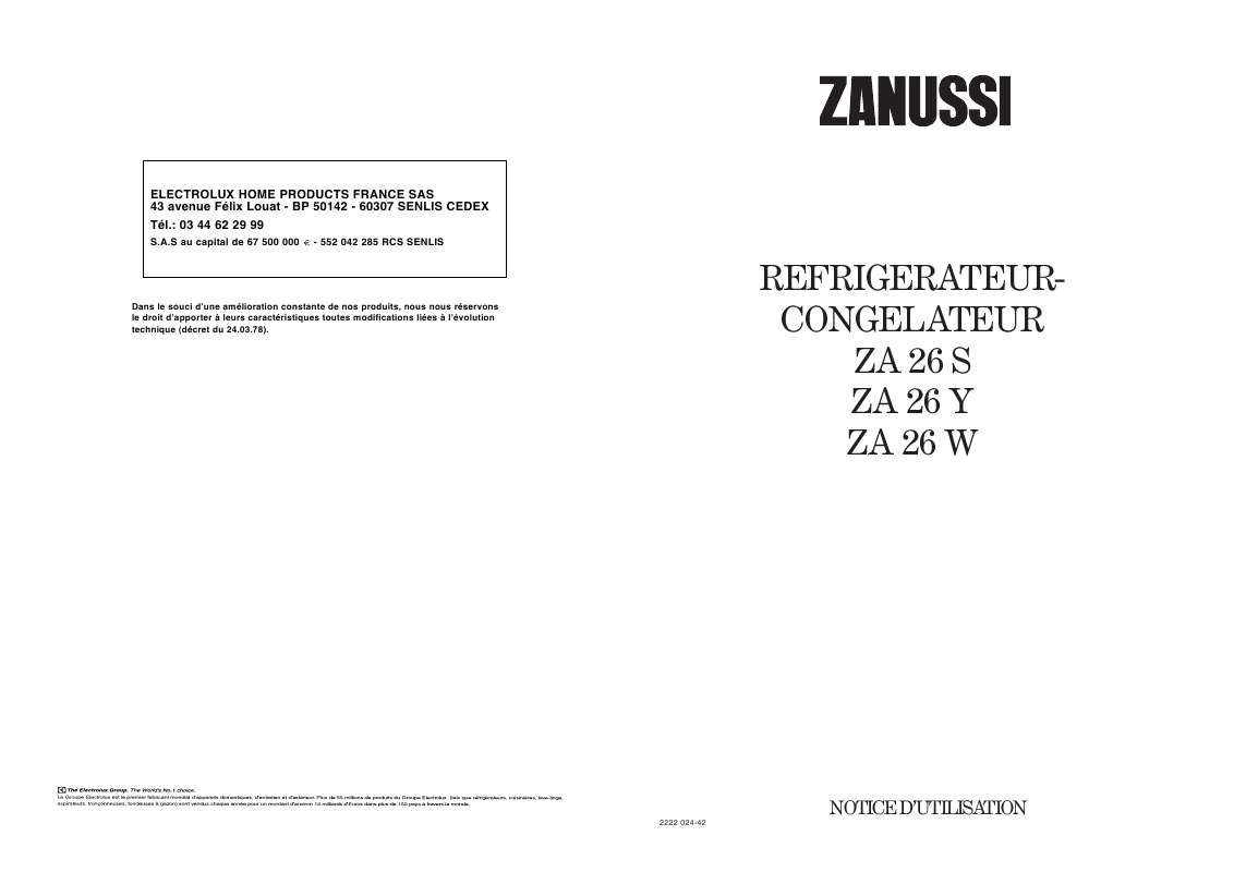 Guide utilisation  ZANUSSI ZA26W  de la marque ZANUSSI