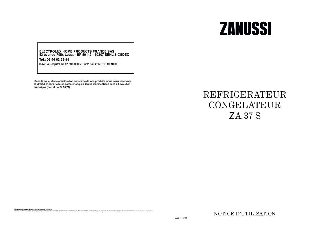 Guide utilisation  ZANUSSI ZA37S  de la marque ZANUSSI