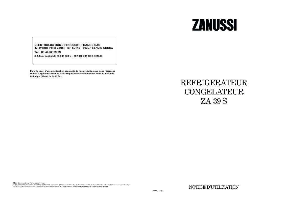 Guide utilisation  ZANUSSI ZA39S  de la marque ZANUSSI