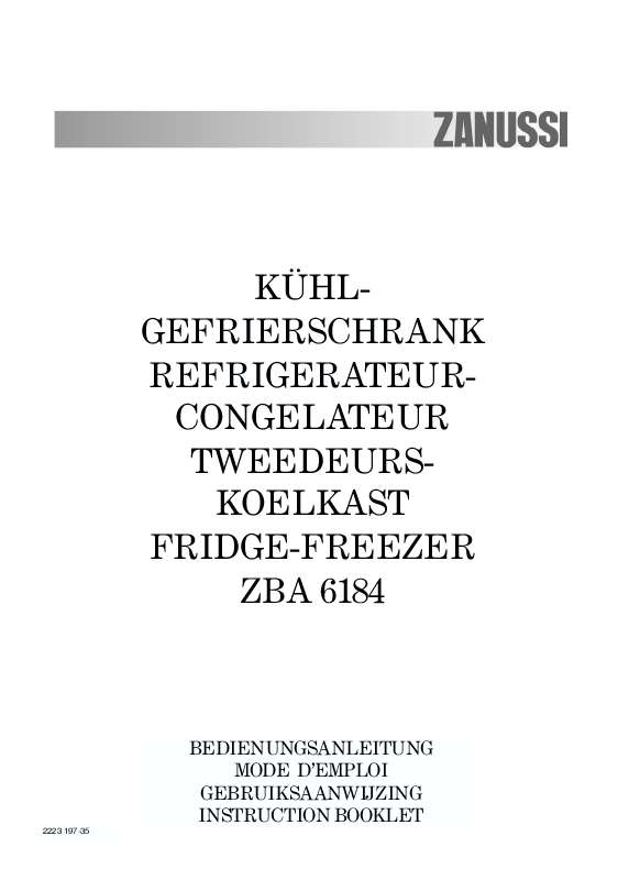 Guide utilisation ZANUSSI ZBA6184  de la marque ZANUSSI