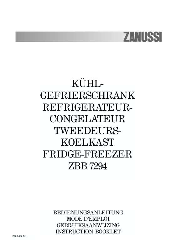Guide utilisation  ZANUSSI ZBB7294  de la marque ZANUSSI