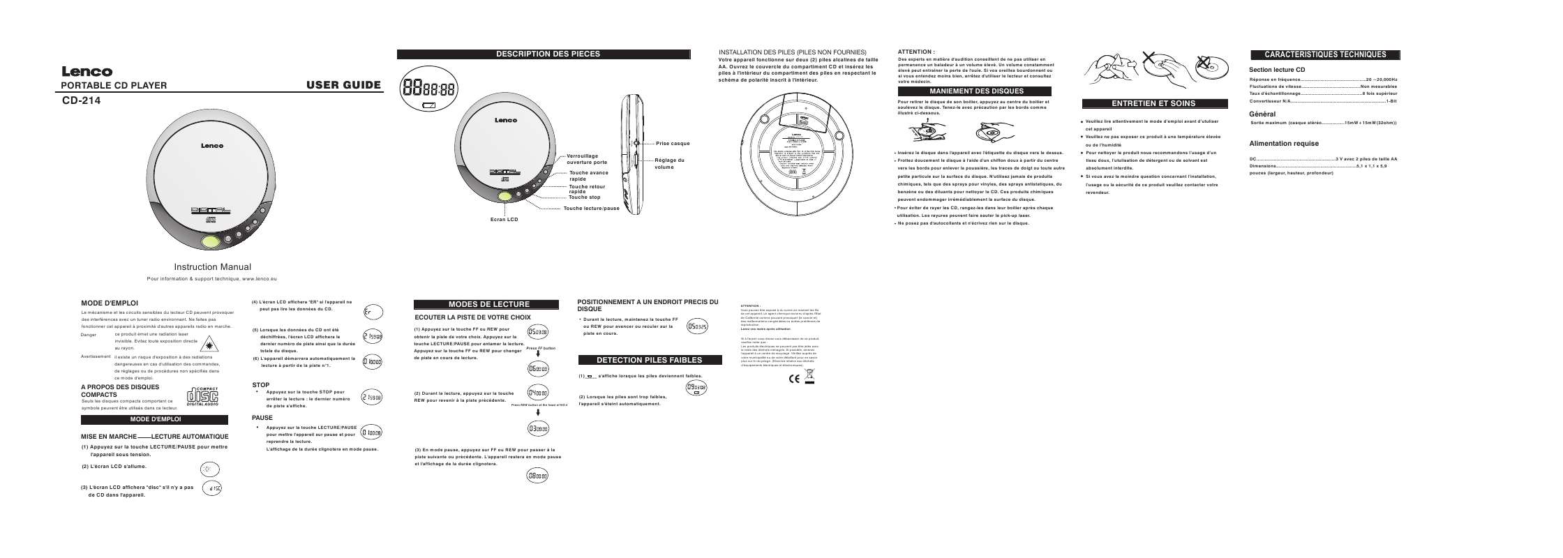 Guide utilisation  LENCO CD-214  de la marque LENCO