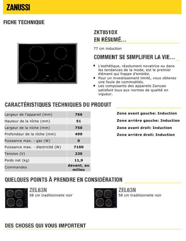 Guide utilisation  ZANUSSI ZKT851DX  de la marque ZANUSSI