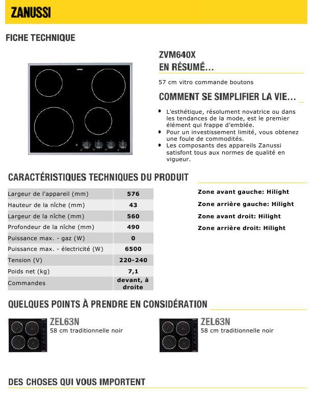 Guide utilisation  ZANUSSI ZVM640X  de la marque ZANUSSI