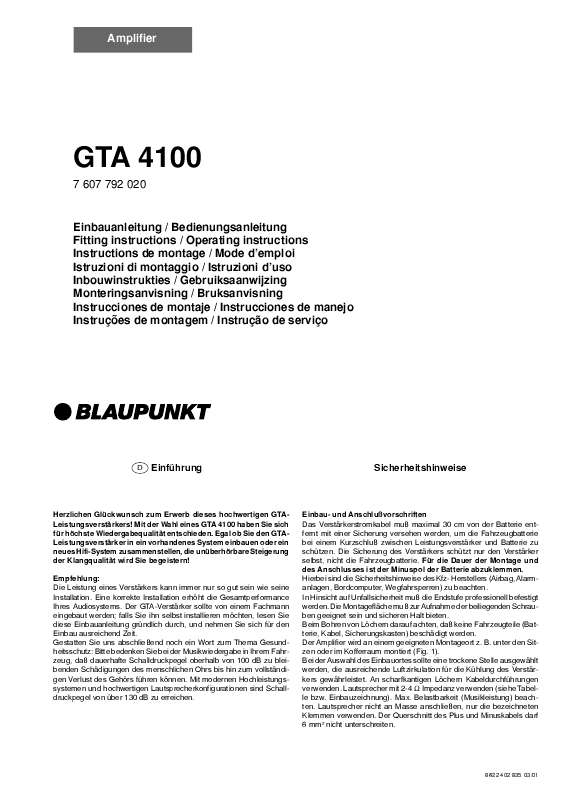 Guide utilisation BLAUPUNKT GTA 4100  de la marque BLAUPUNKT