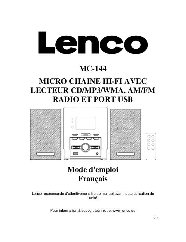 Guide utilisation  LENCO MC-144  de la marque LENCO