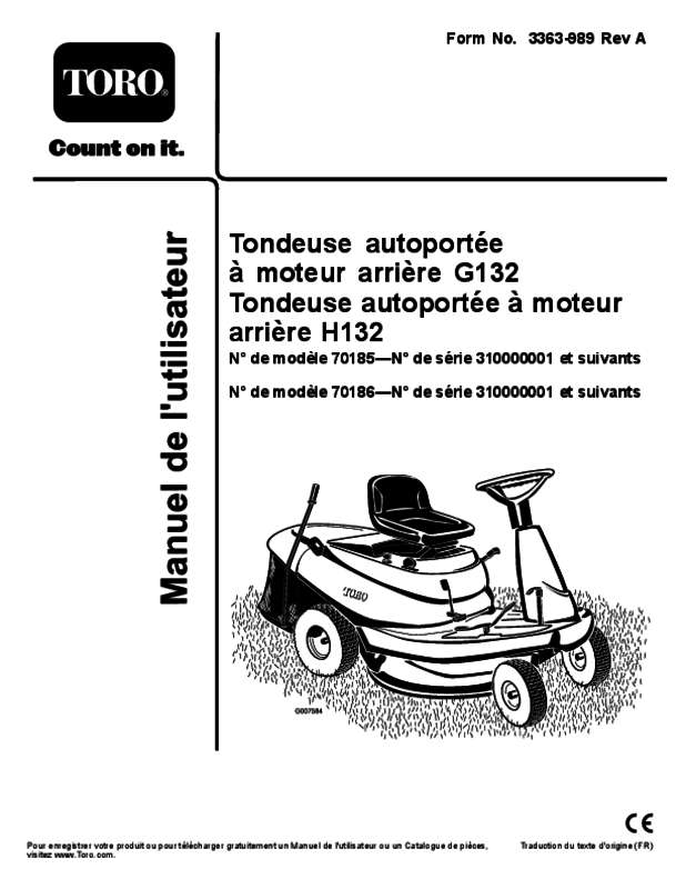 Guide utilisation TORO RIDER H132  de la marque TORO