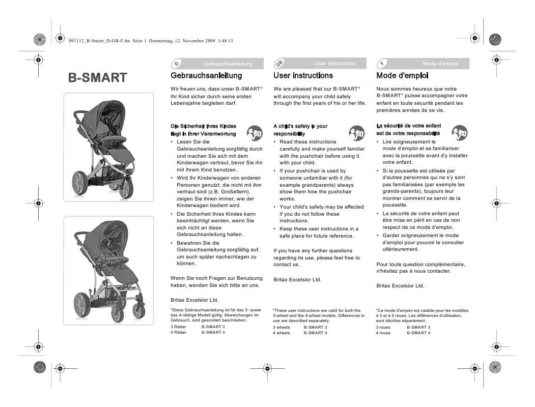Guide utilisation BRITAX B SMART & B-SMART  de la marque BRITAX