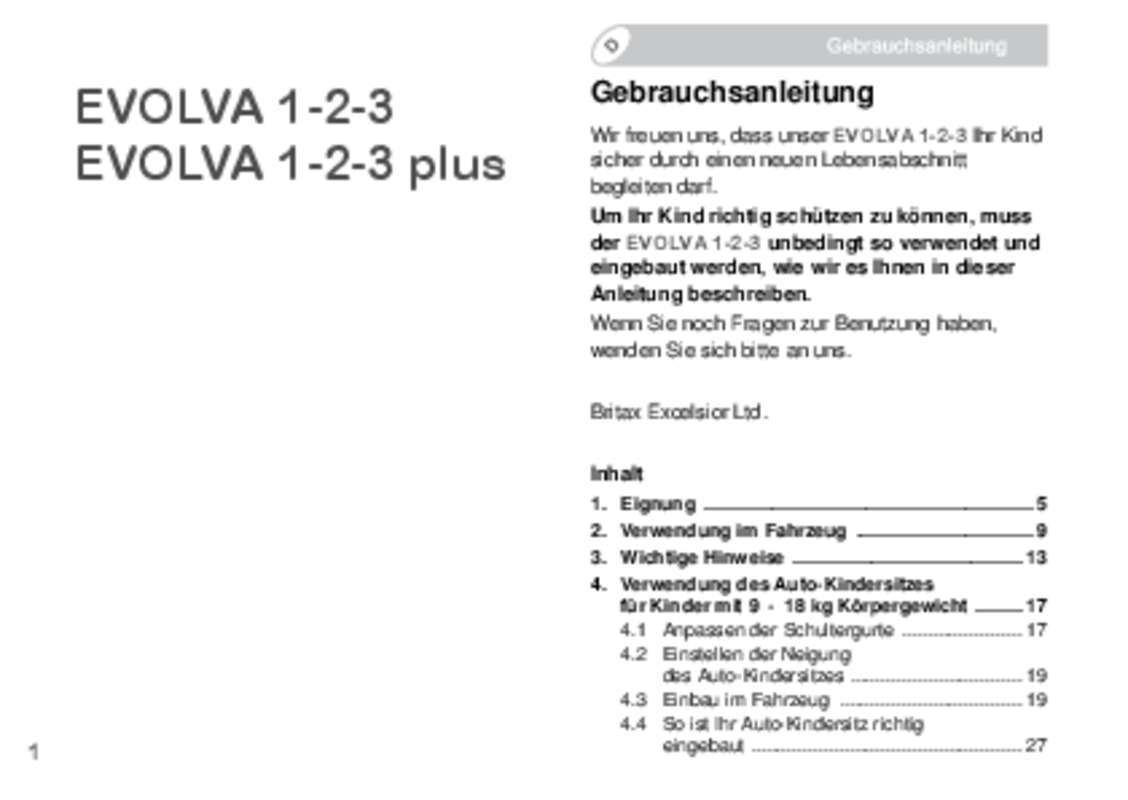 Guide utilisation BRITAX EVOLVA 123 & EVOLVA 1-2-3  de la marque BRITAX