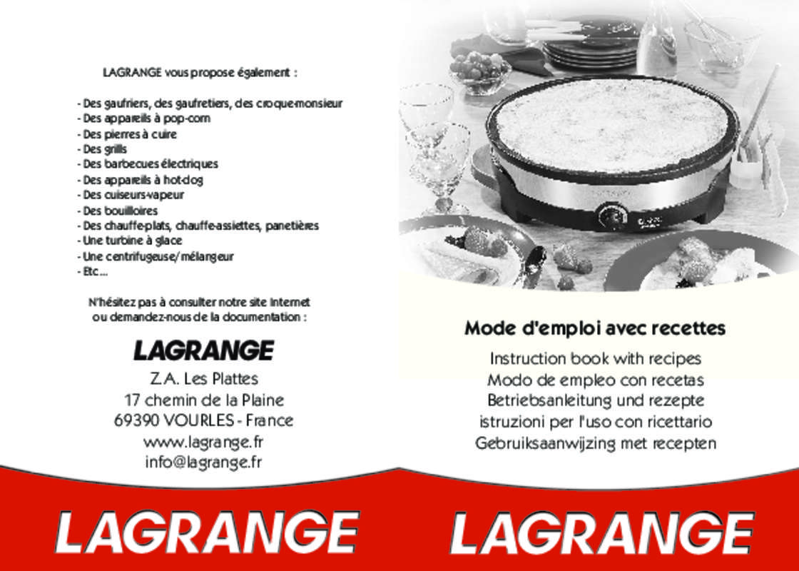 Guide utilisation LAGRANGE MAXI CREPIERE 109 001  de la marque LAGRANGE