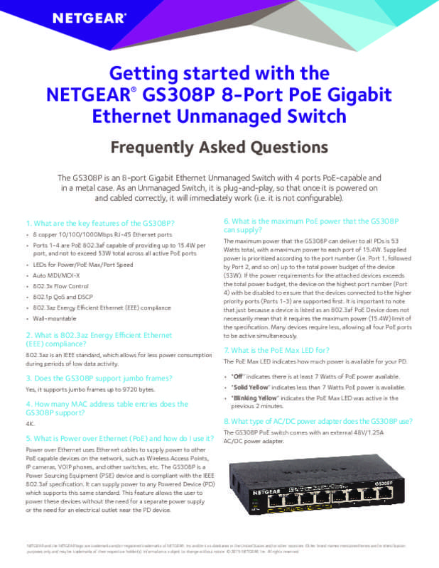 Guide utilisation NETGEAR GS308P-100PES  de la marque NETGEAR