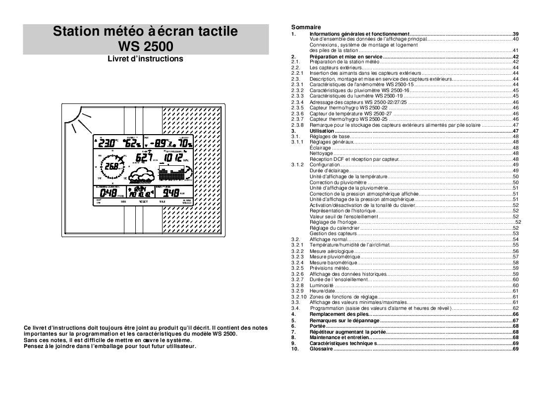 Guide utilisation  LA CROSSE TECHNOLOGY WS 2500-20  de la marque LA CROSSE TECHNOLOGY