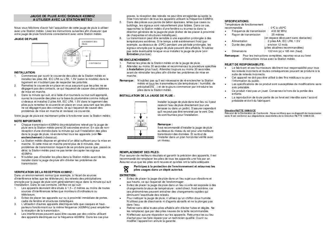 Guide utilisation  LA CROSSE TECHNOLOGY WSTX34  de la marque LA CROSSE TECHNOLOGY