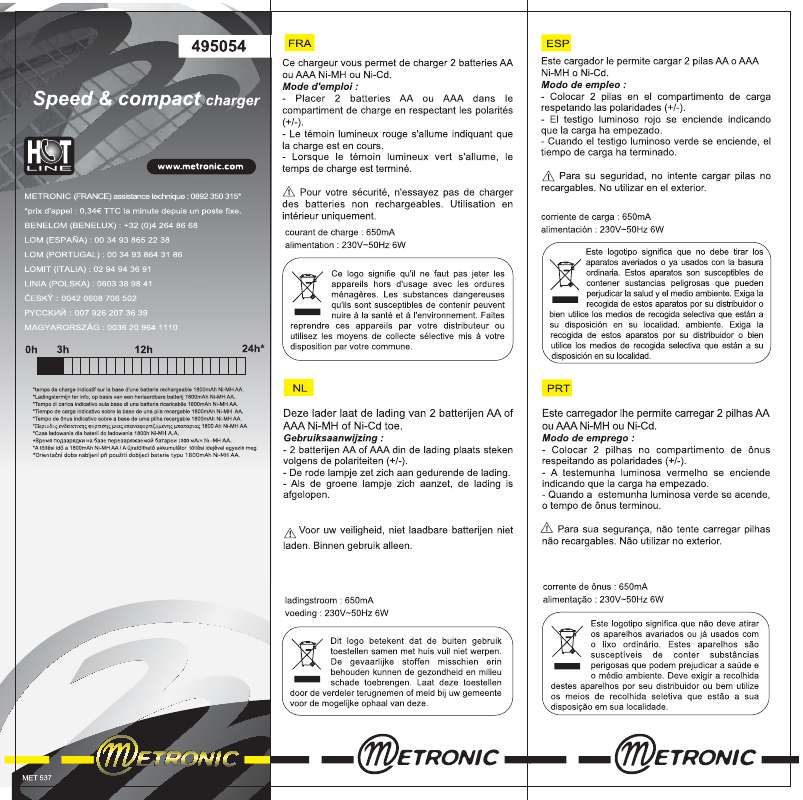 Guide utilisation  METRONIC CHARGEUR DE BATTERIES SPEED AND COMPACT CHARGER  de la marque METRONIC
