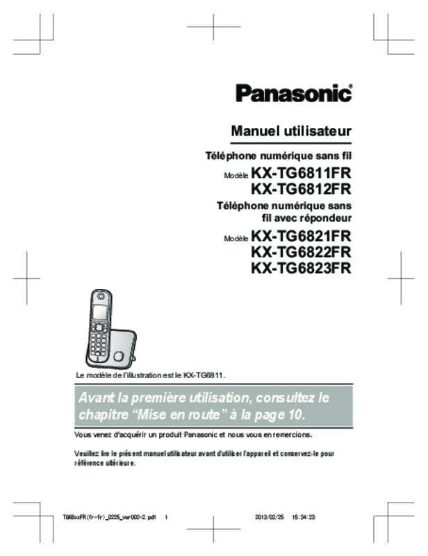 Guide utilisation PANASONIC KX-TG6822 & KX-TG6822FR  de la marque PANASONIC
