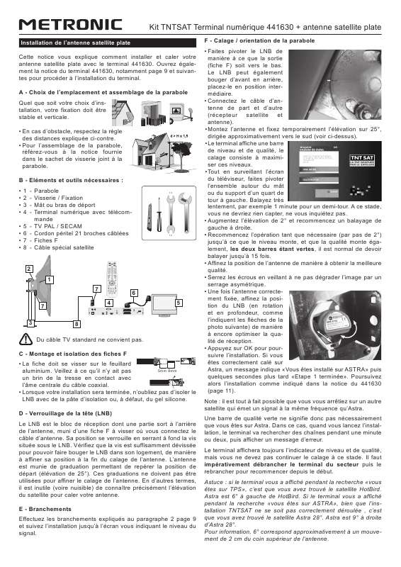 Guide utilisation  METRONIC KIT TNTSAT TERMINAL 441630 + PLATE  de la marque METRONIC