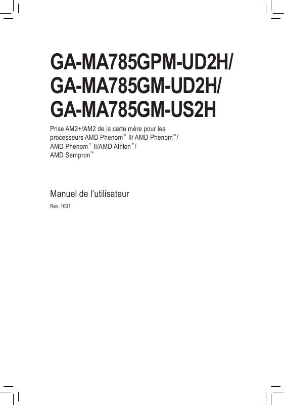 Guide utilisation GIGABYTE GA-MA785GM-US2H  de la marque GIGABYTE
