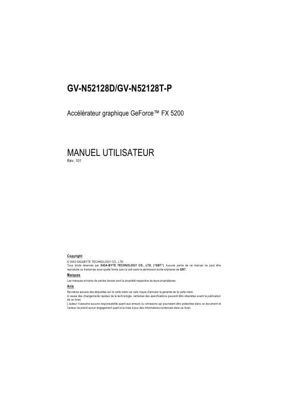 Guide utilisation GIGABYTE GV-N52128D  de la marque GIGABYTE