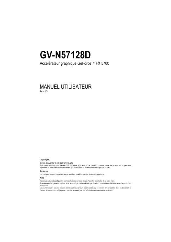 Guide utilisation GIGABYTE GV-N57128D  de la marque GIGABYTE
