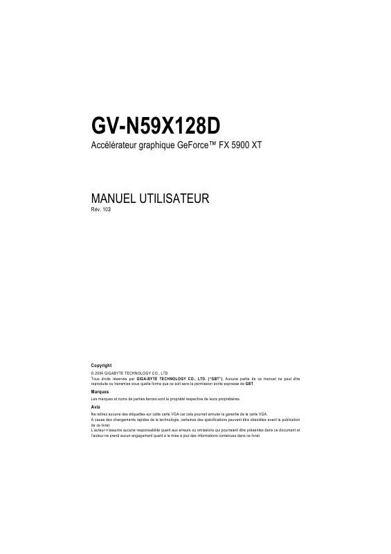 Guide utilisation GIGABYTE GV-N59X128D  de la marque GIGABYTE