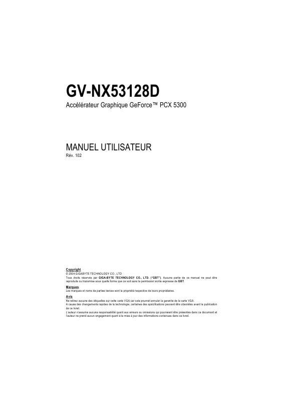 Guide utilisation GIGABYTE GV-NX53128D  de la marque GIGABYTE