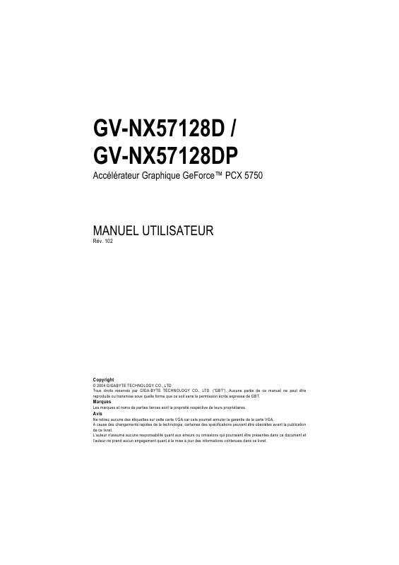 Guide utilisation GIGABYTE GV-NX57128D  de la marque GIGABYTE
