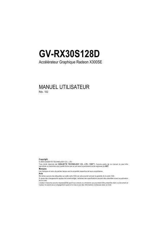Guide utilisation GIGABYTE GV-RX30S128D  de la marque GIGABYTE