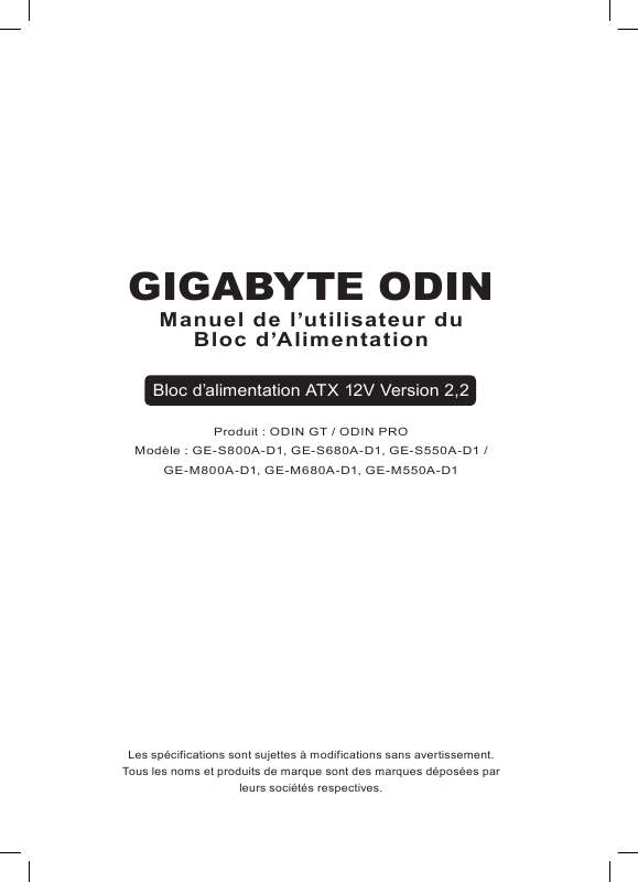 Guide utilisation GIGABYTE ODIN GT 800W  de la marque GIGABYTE