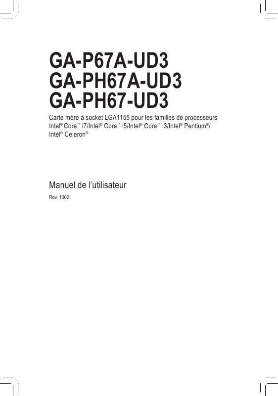 Guide utilisation GIGABYTE GA-PH67-UD3  de la marque GIGABYTE