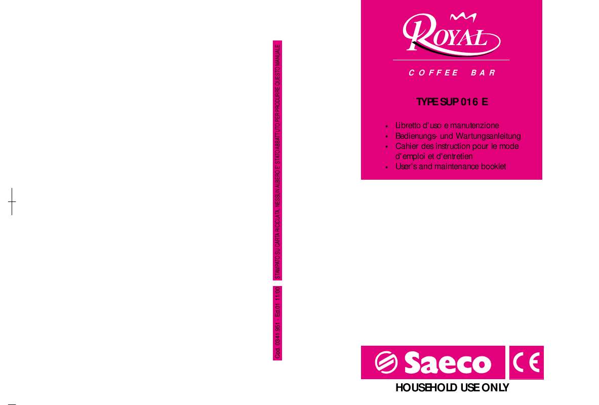 Guide utilisation SAECO ROYAL COFFEE BAR  - MANUAL 2 de la marque SAECO