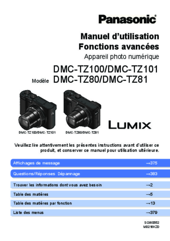 Guide utilisation PANASONIC LUMIX DMC-TZ100  de la marque PANASONIC