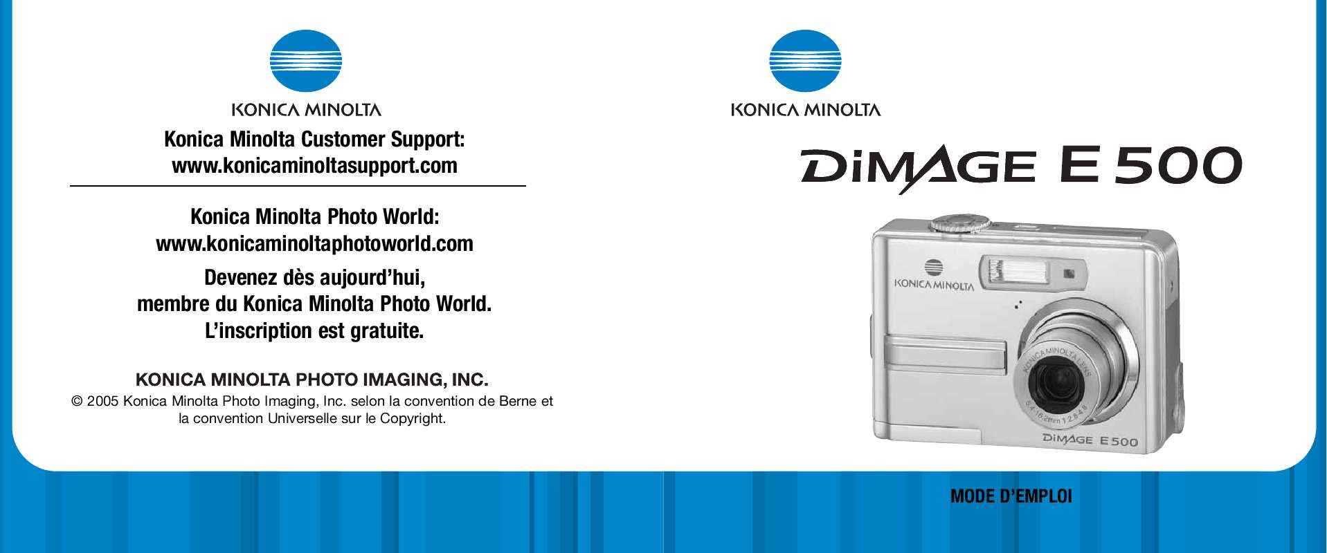 Guide utilisation KONICA MINOLTA DIMAGE E500  de la marque KONICA MINOLTA