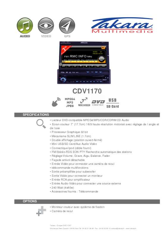 Guide utilisation TAKARA CDV1170  de la marque TAKARA