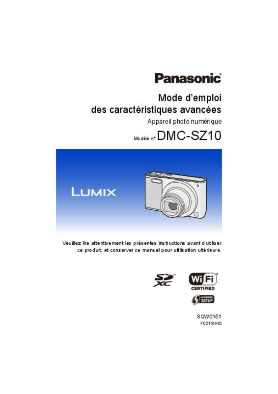 Guide utilisation PANASONIC LUMIX SZ10 & DMC-SZ10EF  de la marque PANASONIC