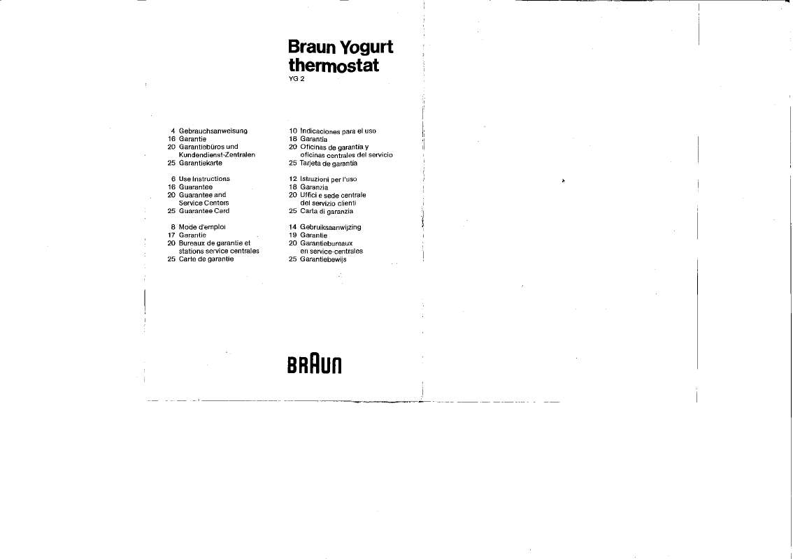 Guide utilisation BRAUN YOGURT THERMOSTAT YG 2  de la marque BRAUN