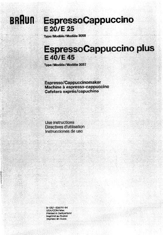 Guide utilisation BRAUN ESPRESSO CAPPUCCINO E20  de la marque BRAUN