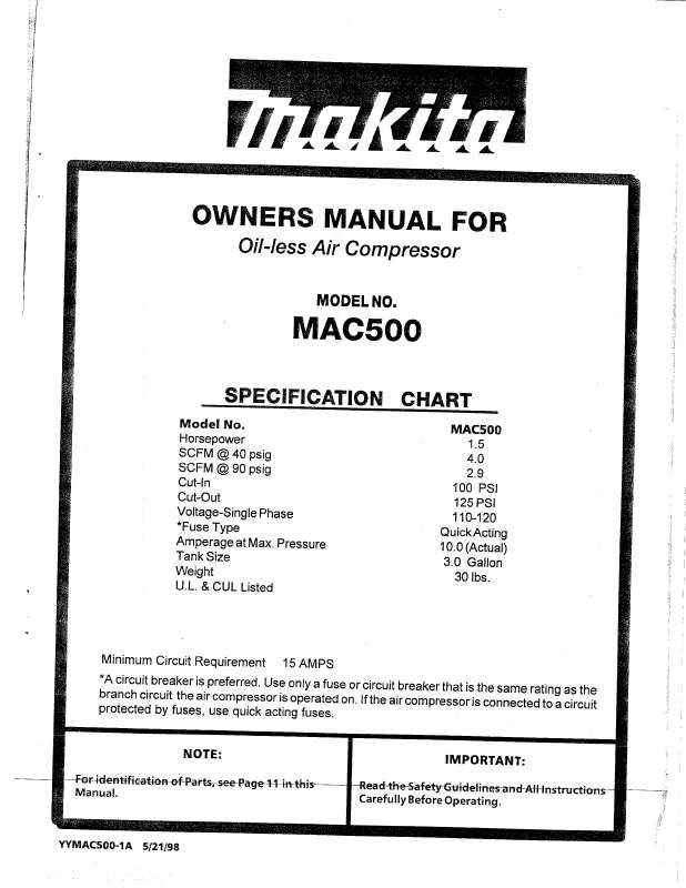 Guide utilisation  MAKITA MAC500  de la marque MAKITA
