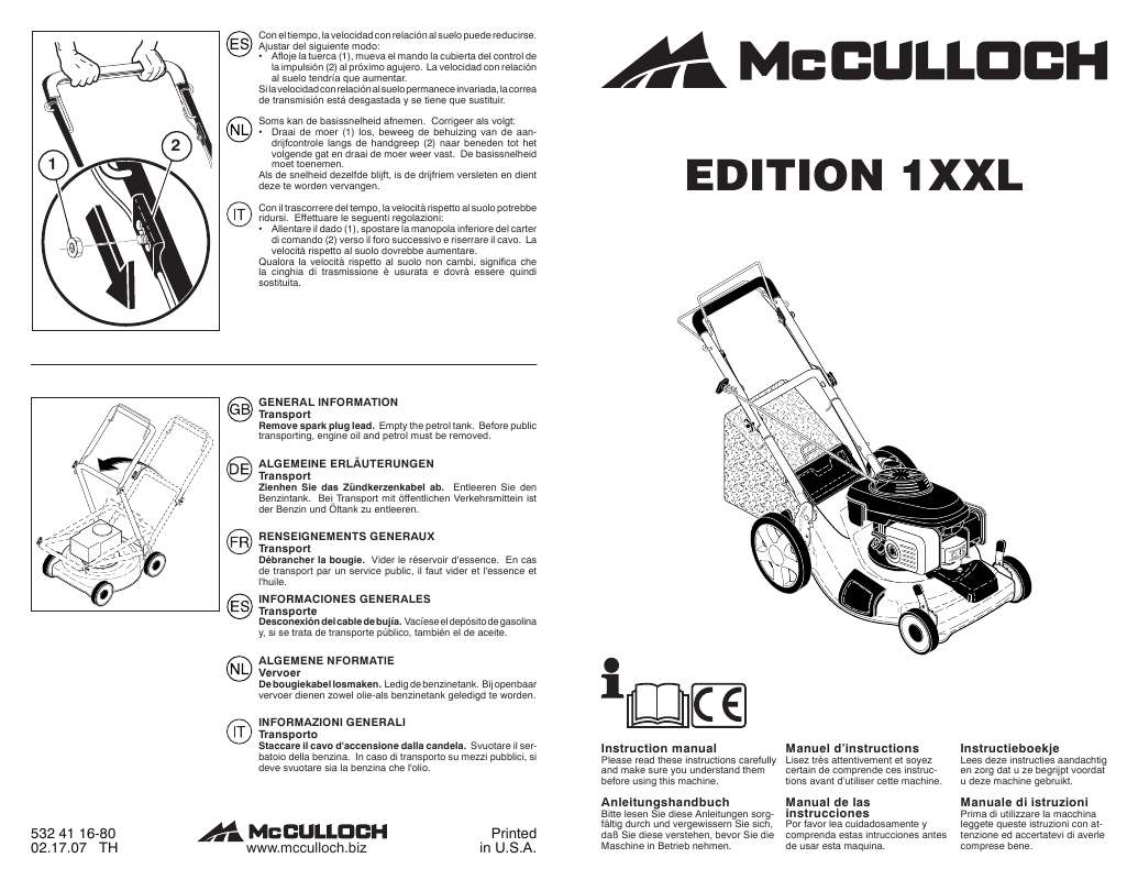 Guide utilisation  MCCULLOCH EDITION 1 XXL  de la marque MCCULLOCH