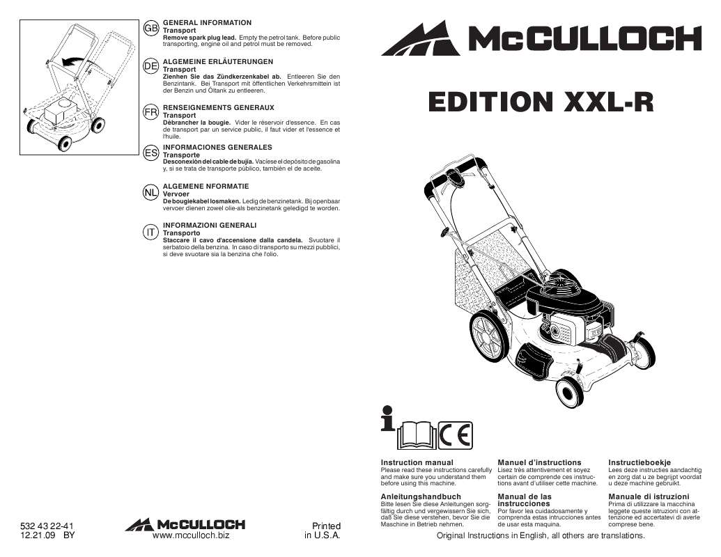 Guide utilisation  MCCULLOCH EDITION XXL-R  de la marque MCCULLOCH