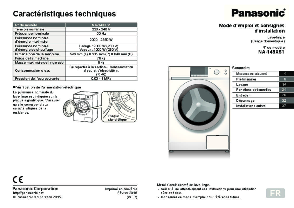 Guide utilisation PANASONIC NA-148XS1WFR de la marque PANASONIC